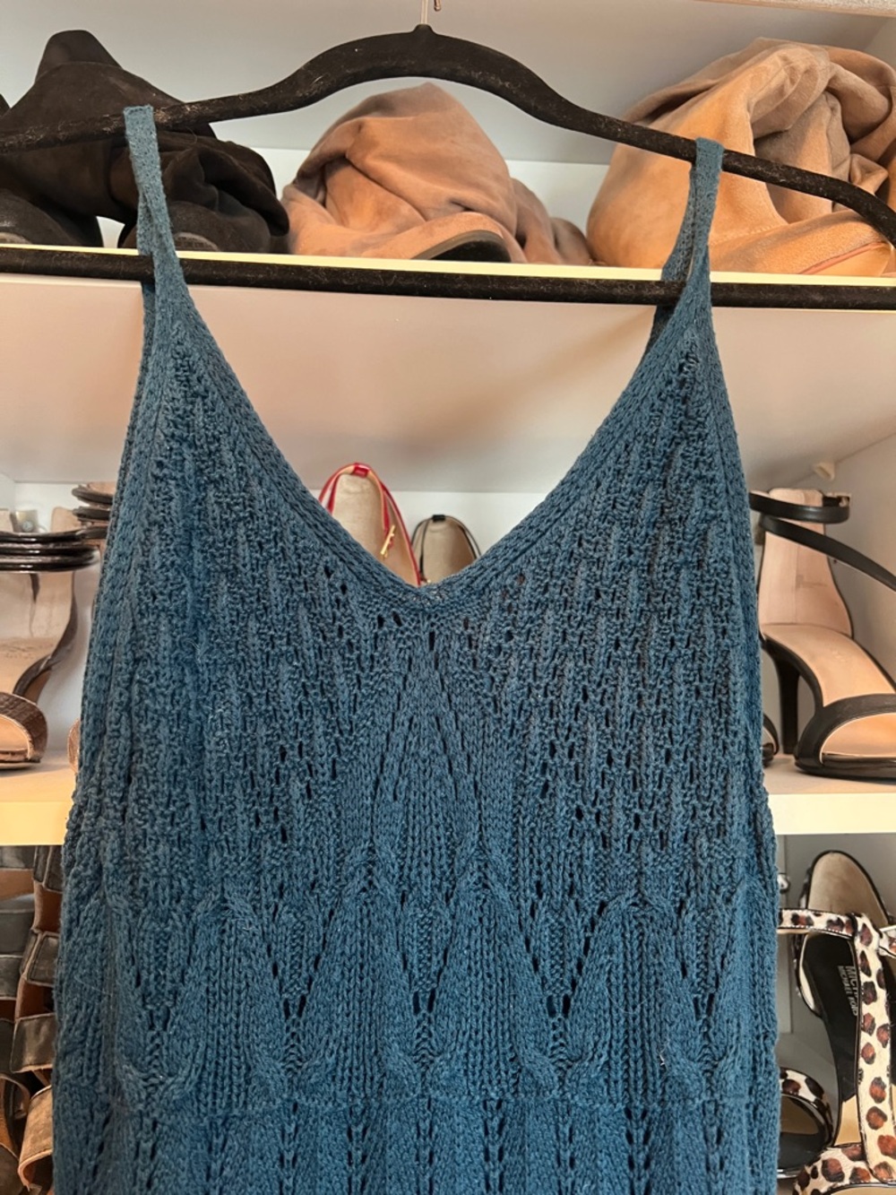 Sleeveless Teal Knit Maxi Dress with V-Neck - Picture 4 of 7